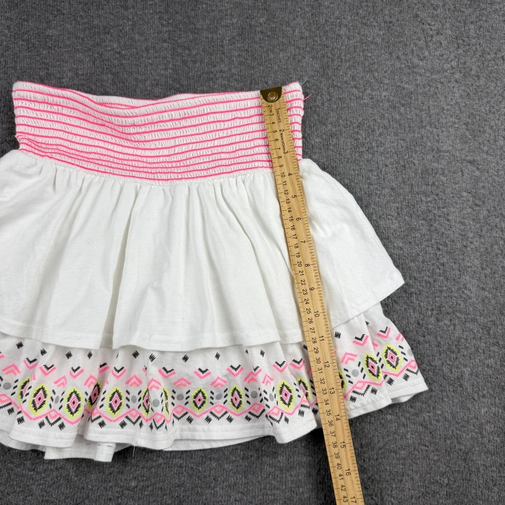 Justice Girls White Tiered Ruffle Skort Pink Tribal Print Smocked Waist‎ 18/20
